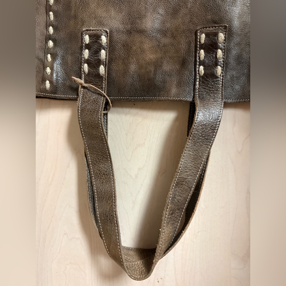 Bed Stu Brown Leather Tote with Cream Stitching - Picture 5 of 6